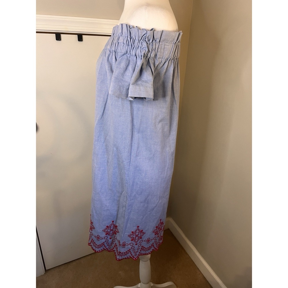 Vineyard Vines Dress Off Shoulder Red Embroidered Oxford Preppy Small Cotton - Picture 6 of 10